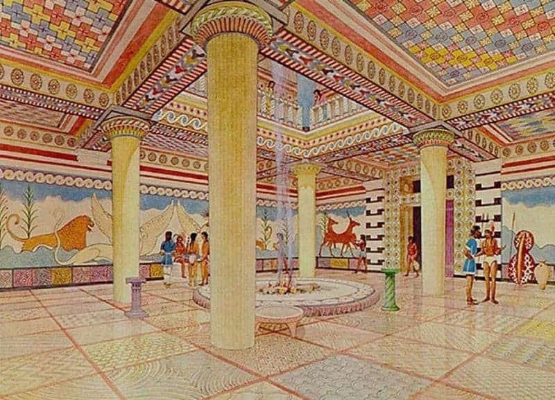 A reconstruction of a Mycenaean megaron, by Piet de Jong, via Odyssey Adventures