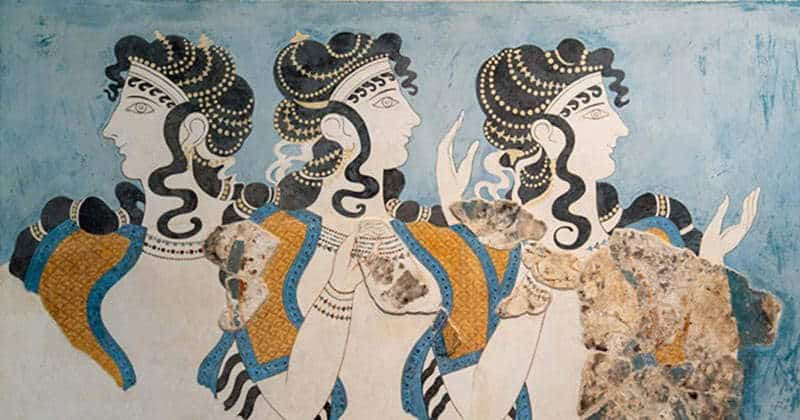 Minoan Ladies in Blue Fresco from the palace of Knossos, via Ancient Origins