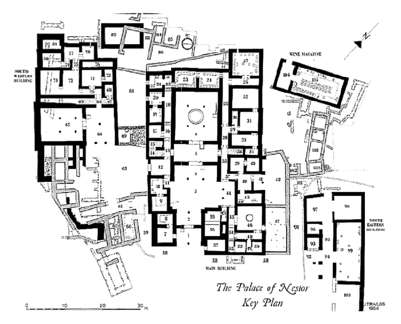 A layout of the Mycenaean “Nestor Palace” at Pylos, J. Travalos, 2006