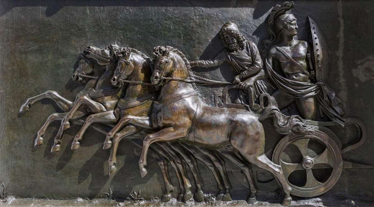 Chariot racing bronze relief, copy, via Greek Boston