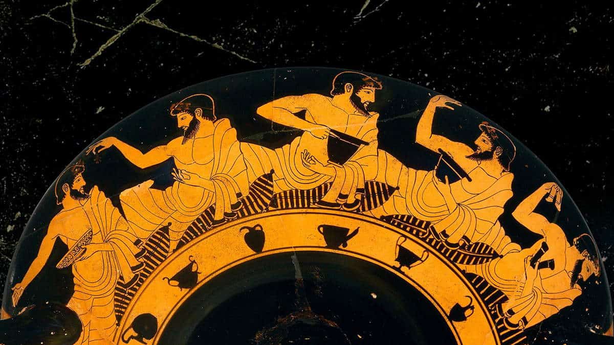 Greek drinking cup depicting a feast, via National Geographic