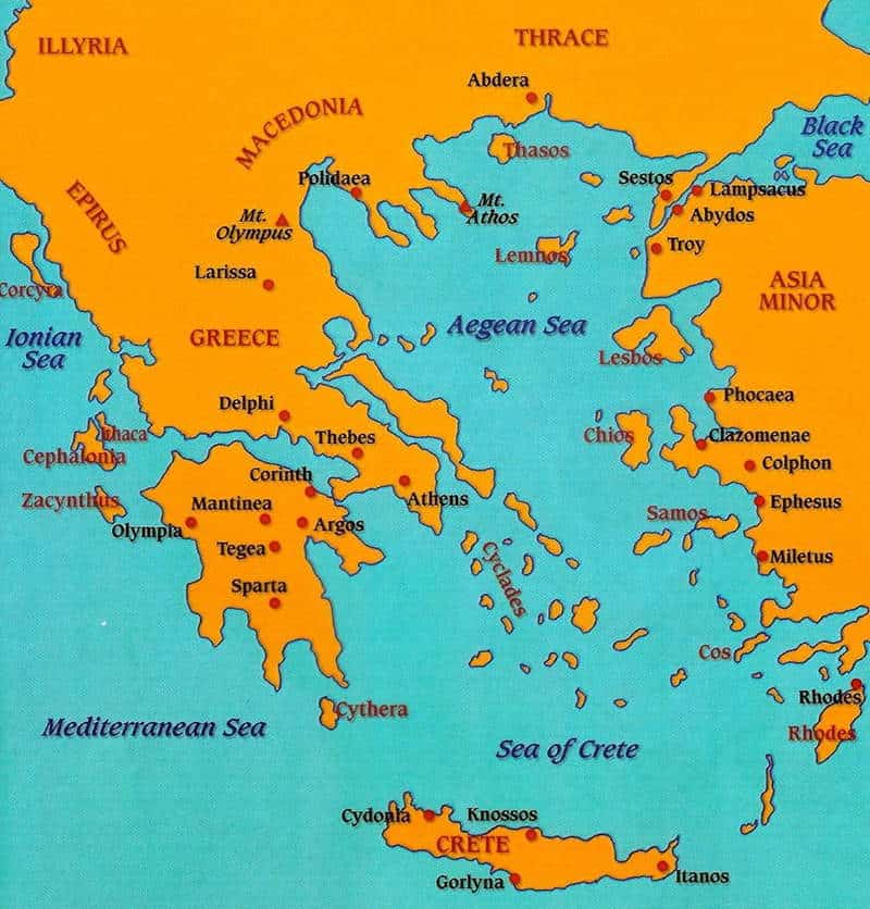 Map of ancient Greece, via TES