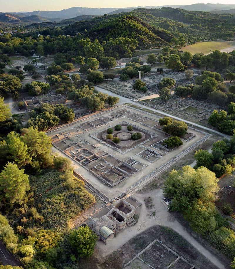 Aerial view of the Leonidaion today, via Archaeology & Arts