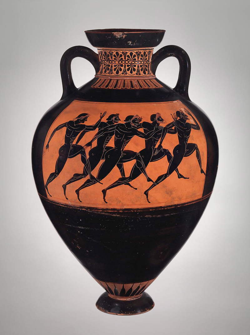 Greek vase depicting naked runners, via The Met Museum