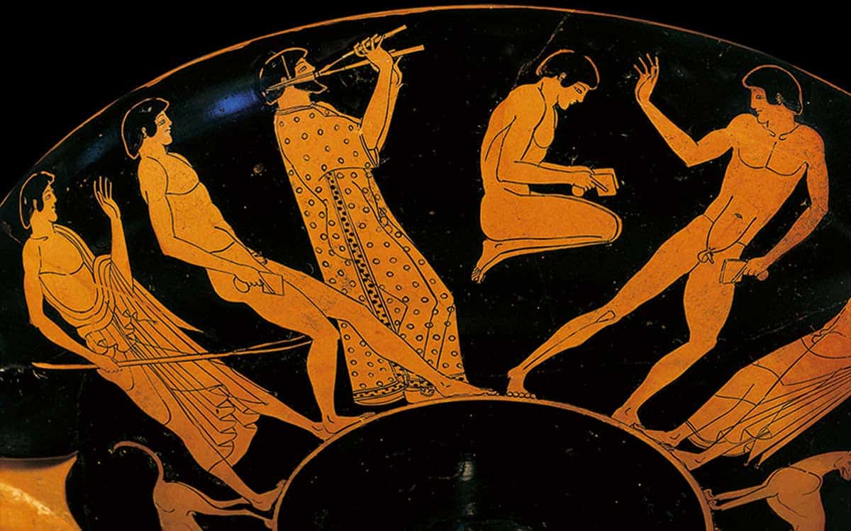 Red-Figured Kylix, depicting a long jump scene, Attika