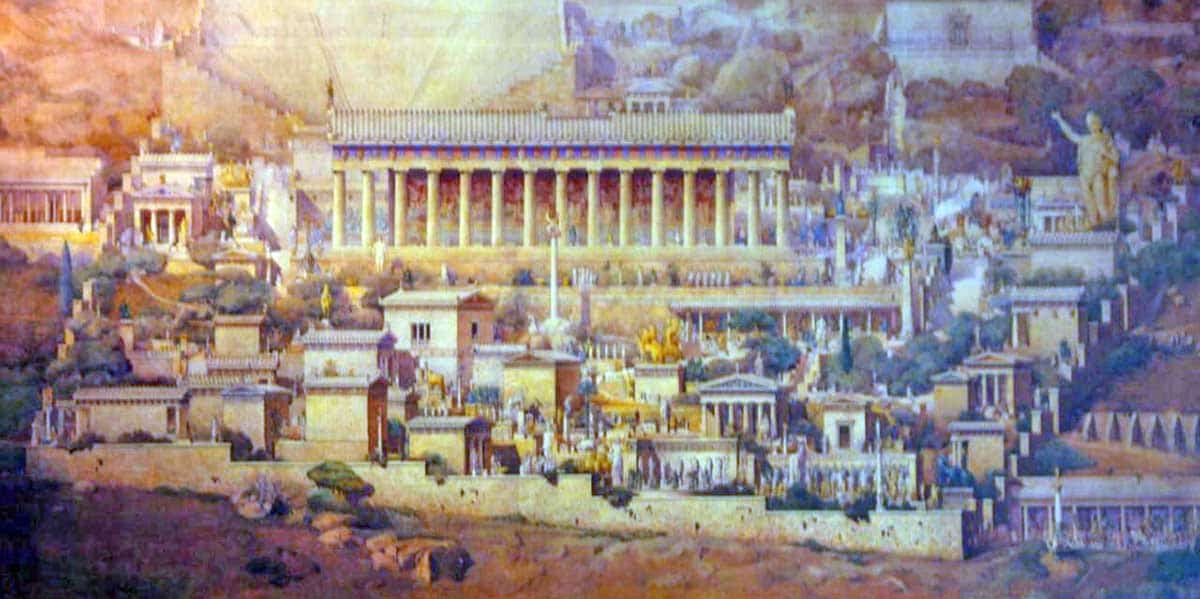 Reconstruction of the Sanctuary of Apollo at Delphi, Albert Tournaire, 1894. Source: Wikipedia 