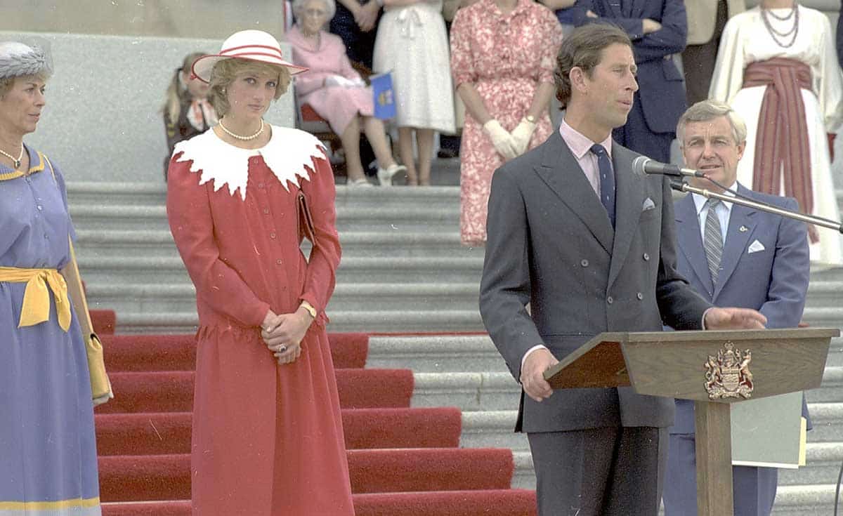 Prince Charles flanked by his first wife, Diana Princess of Wales on a royal visit to Canada, 1983, Source: Wikimedia Commons