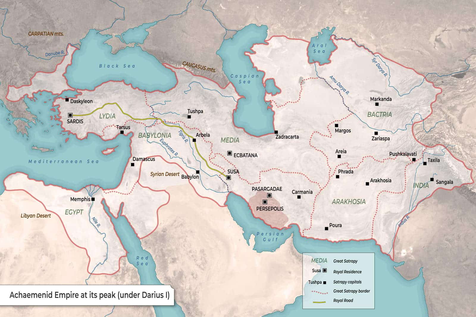 Map of Achaemenid Empire at Its Peak (Under Darius I)