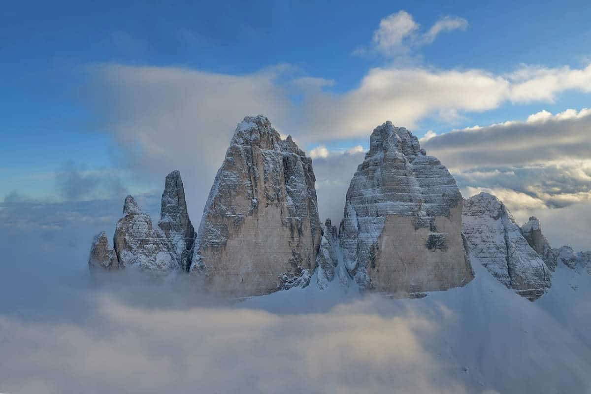 aerial view dolomite mountains